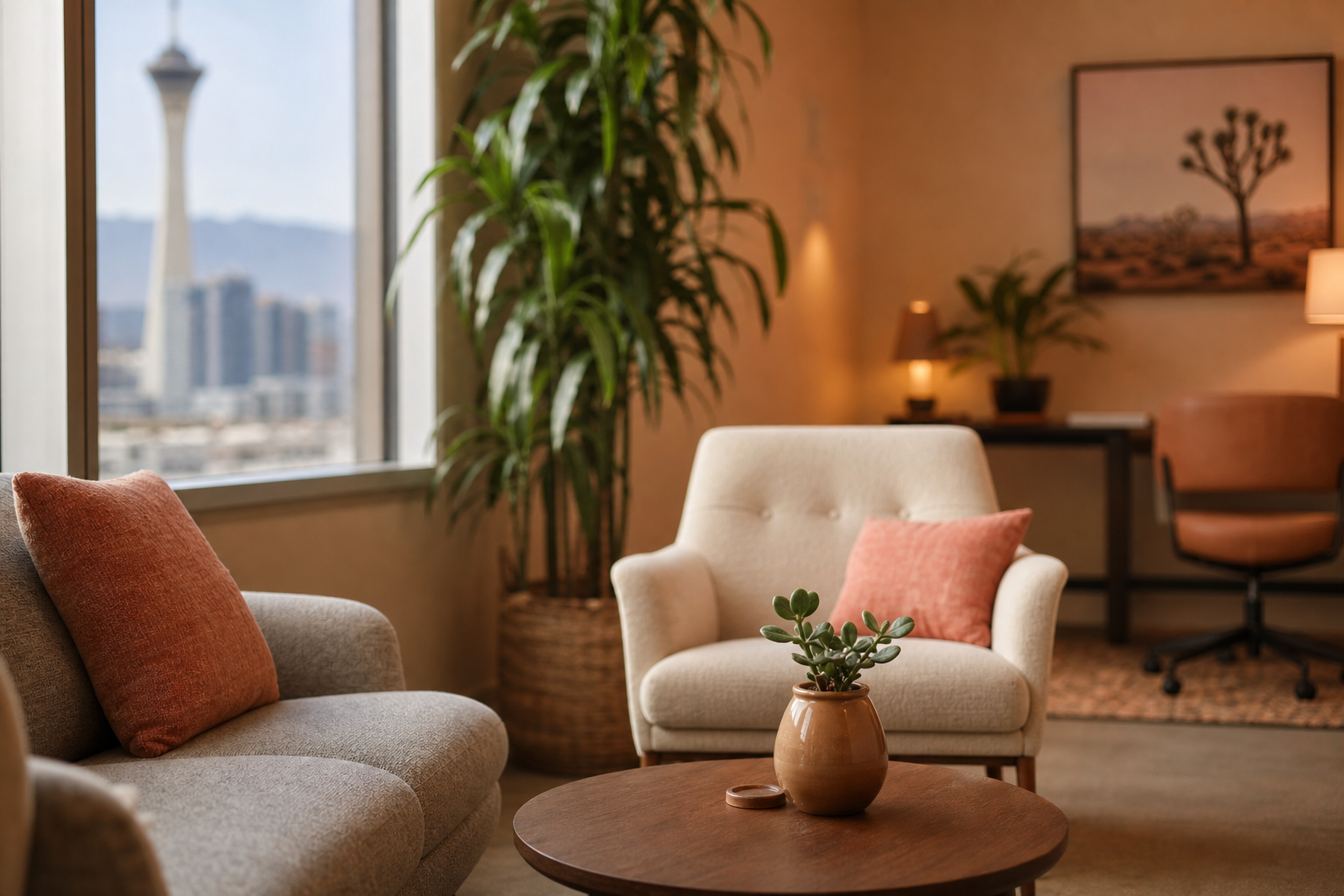 A peaceful therapy session environment in Las Vegas for somatic brainspotting processing